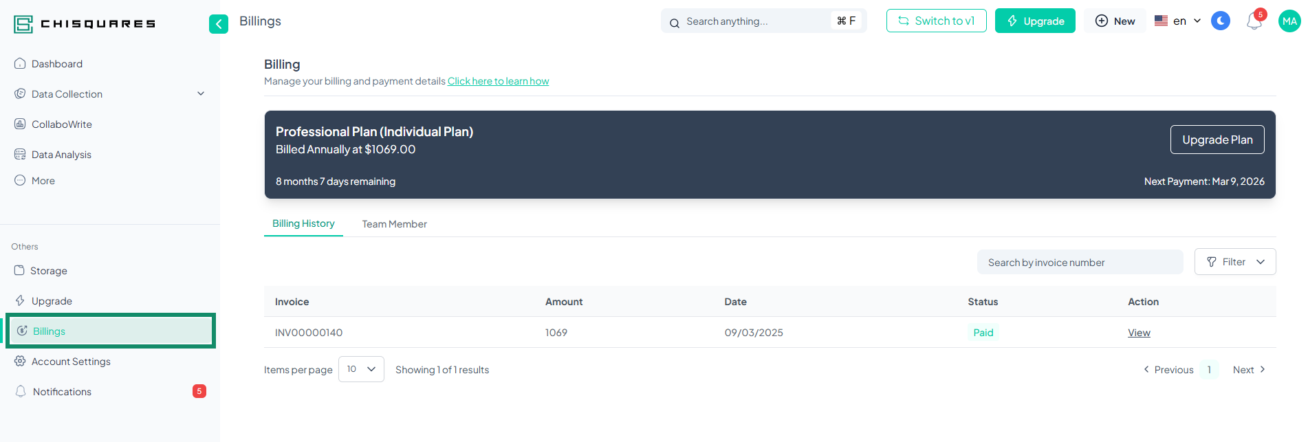 billing interface