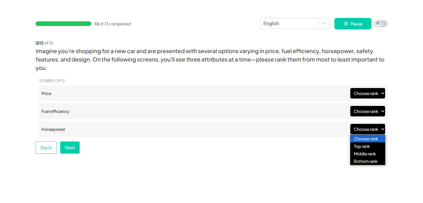 Discrete Choice Experiment (DCE) Question Example Participant Portal