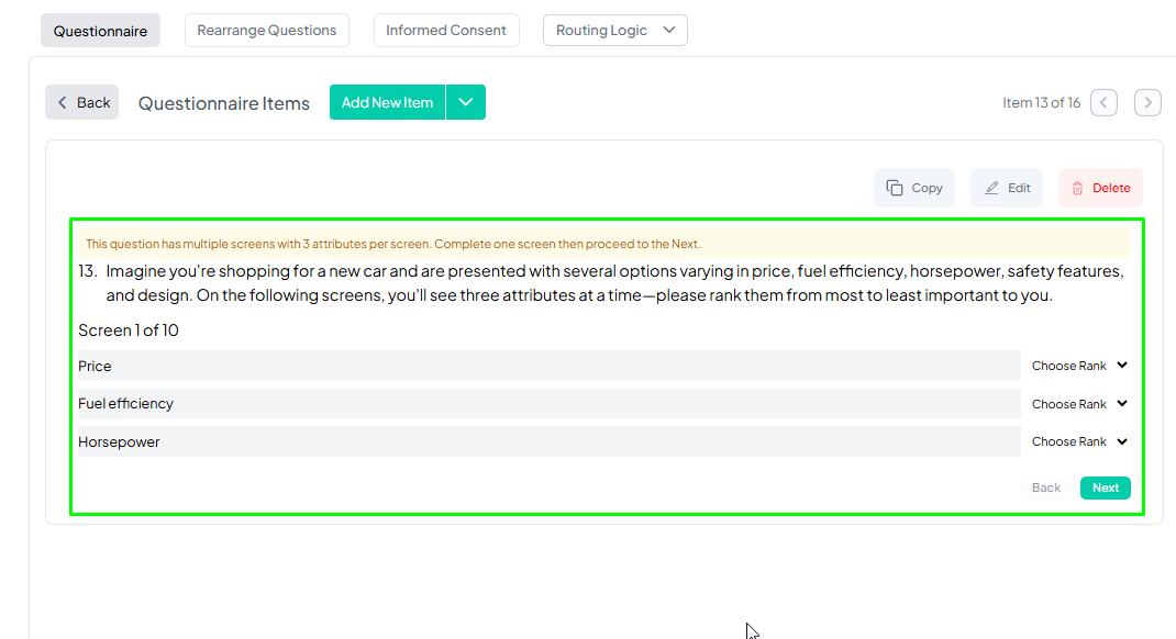 Discrete Choice Experiment (DCE) Question Example Pushed Preview