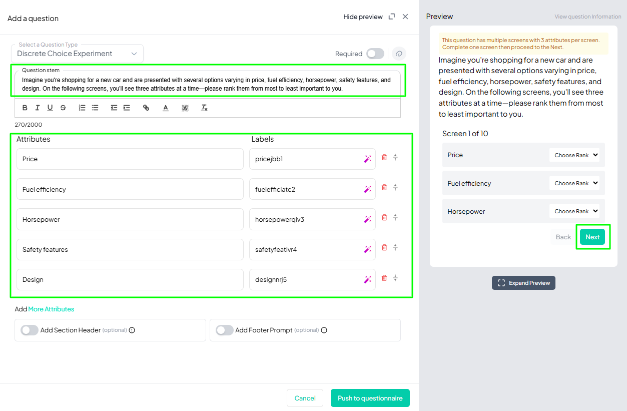 Discrete Choice Experiment (DCE) Question Example Added