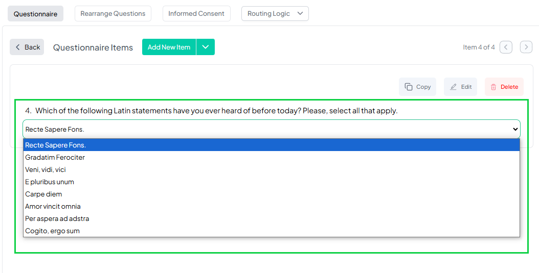 Dropdown Question Example Pushed Preview