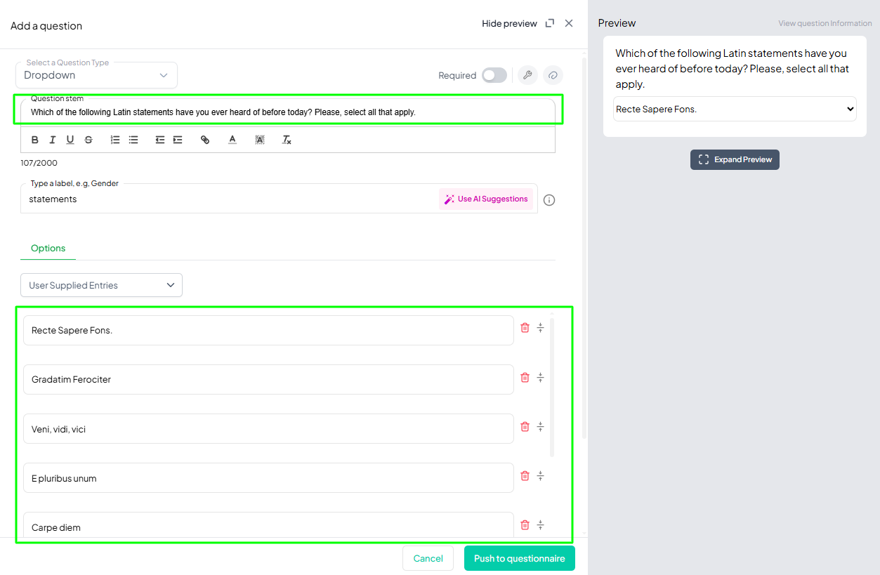 Dropdown Question Example Added