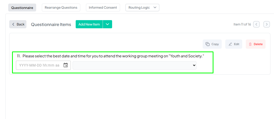 Date-Time Response Question Example Pushed Preview