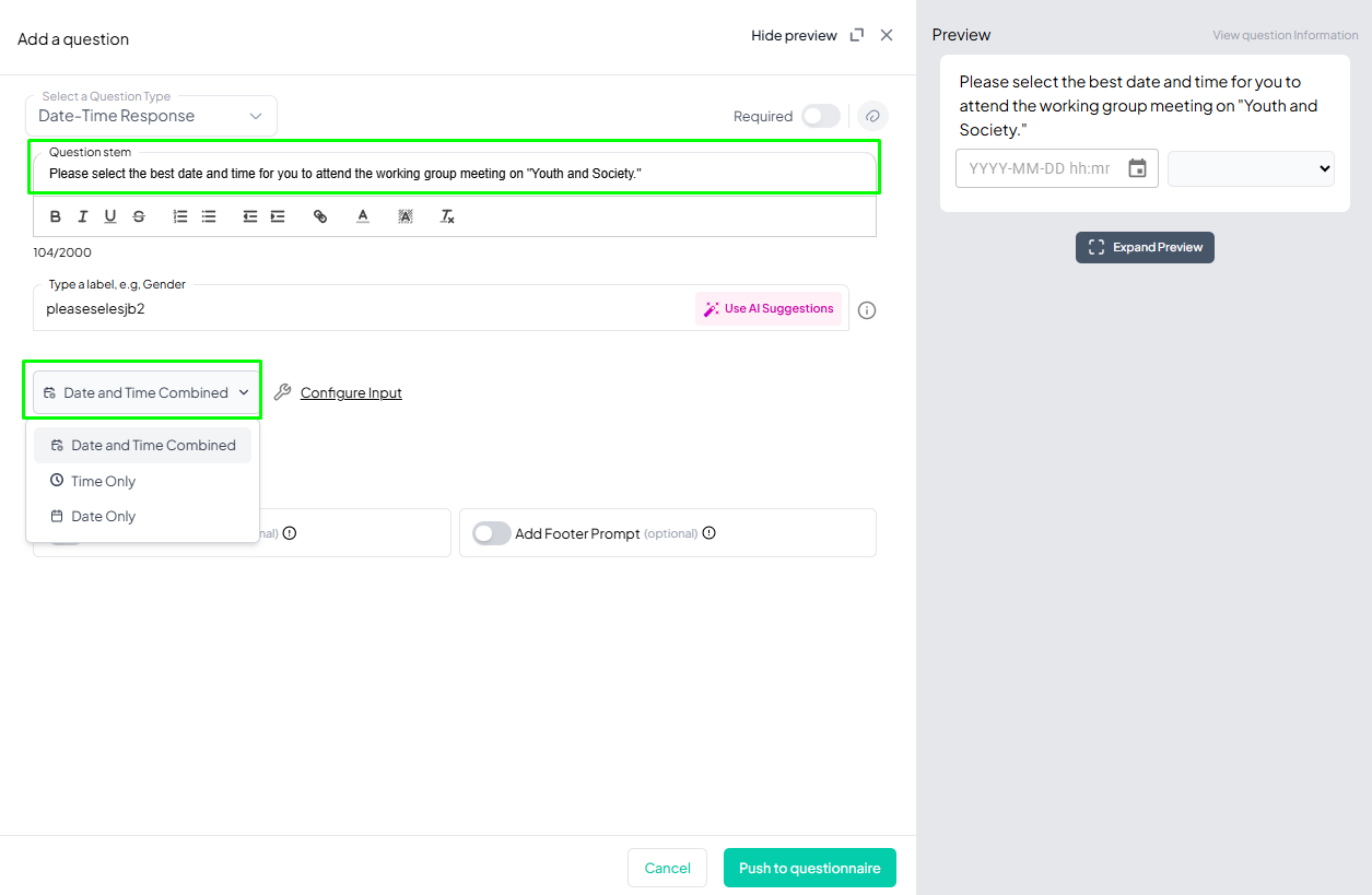 Date-Time Response Question Example Added