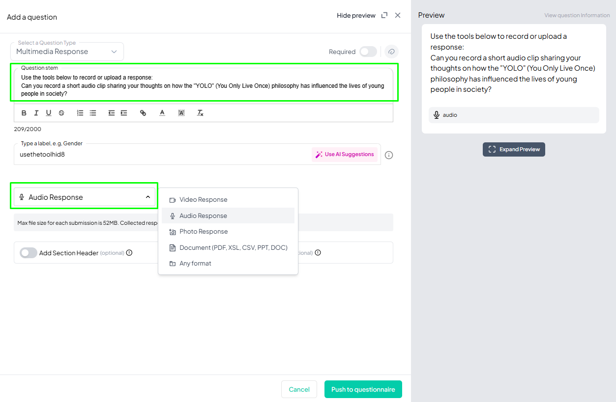 Multimedia Response Question Example Added