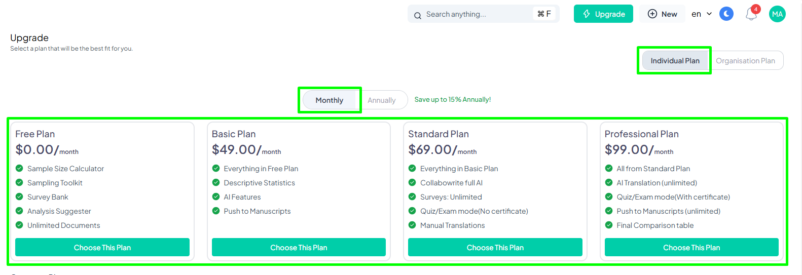 Monthly Individual Plan