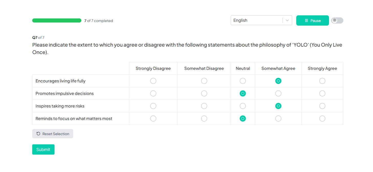 Matrix Question Example Participant Portal