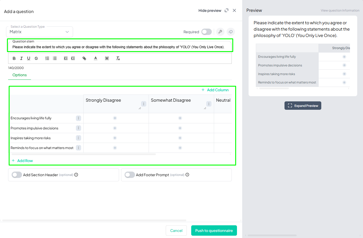 Matrix Question Example Added