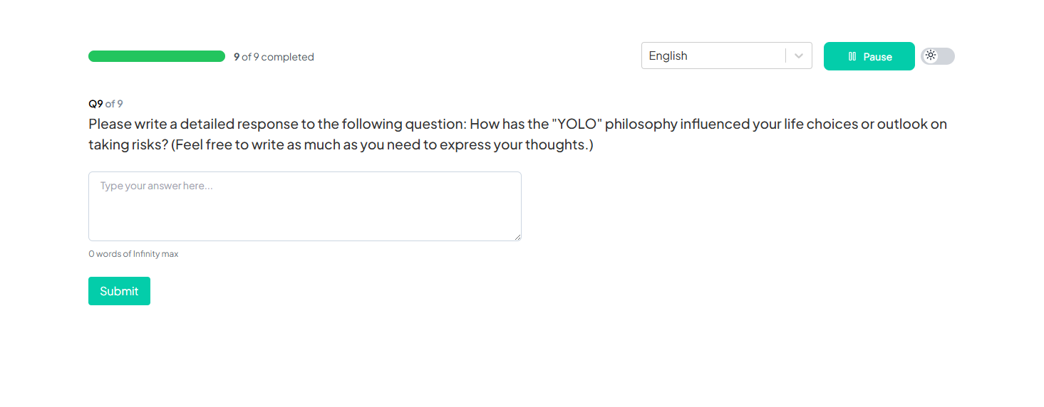 Multi-line Text Response Question Example Participant Portal
