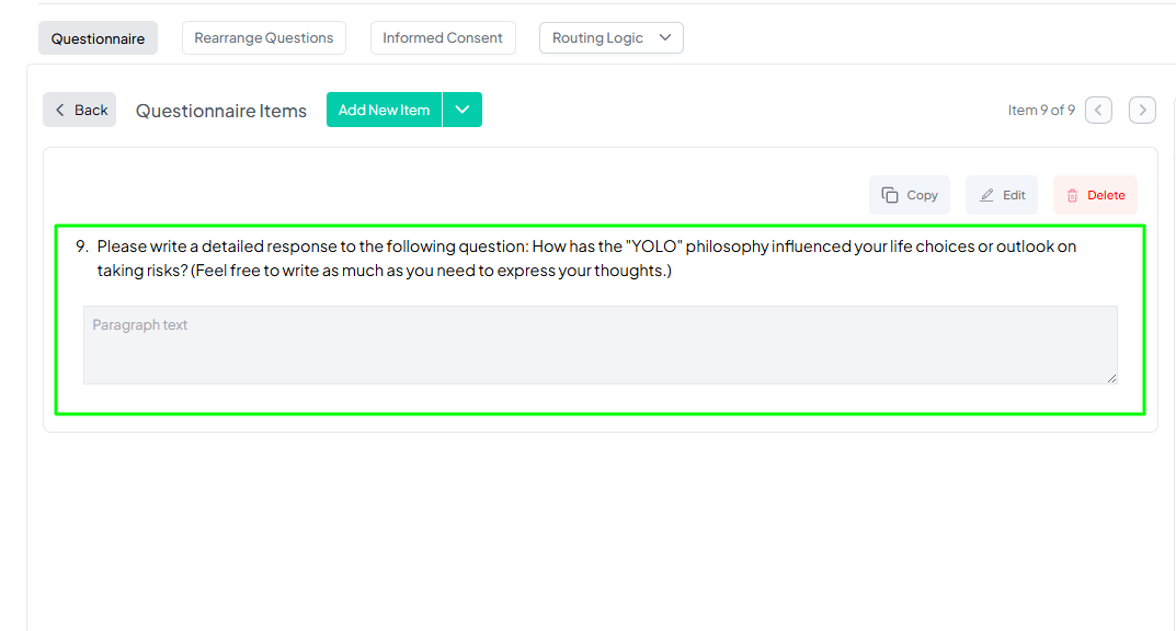Multi-line Text Response Question Example Pushed Preview