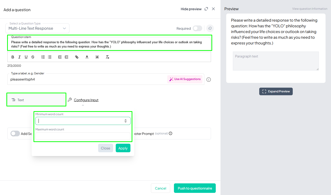 Multi-line Text Response Question Example Added