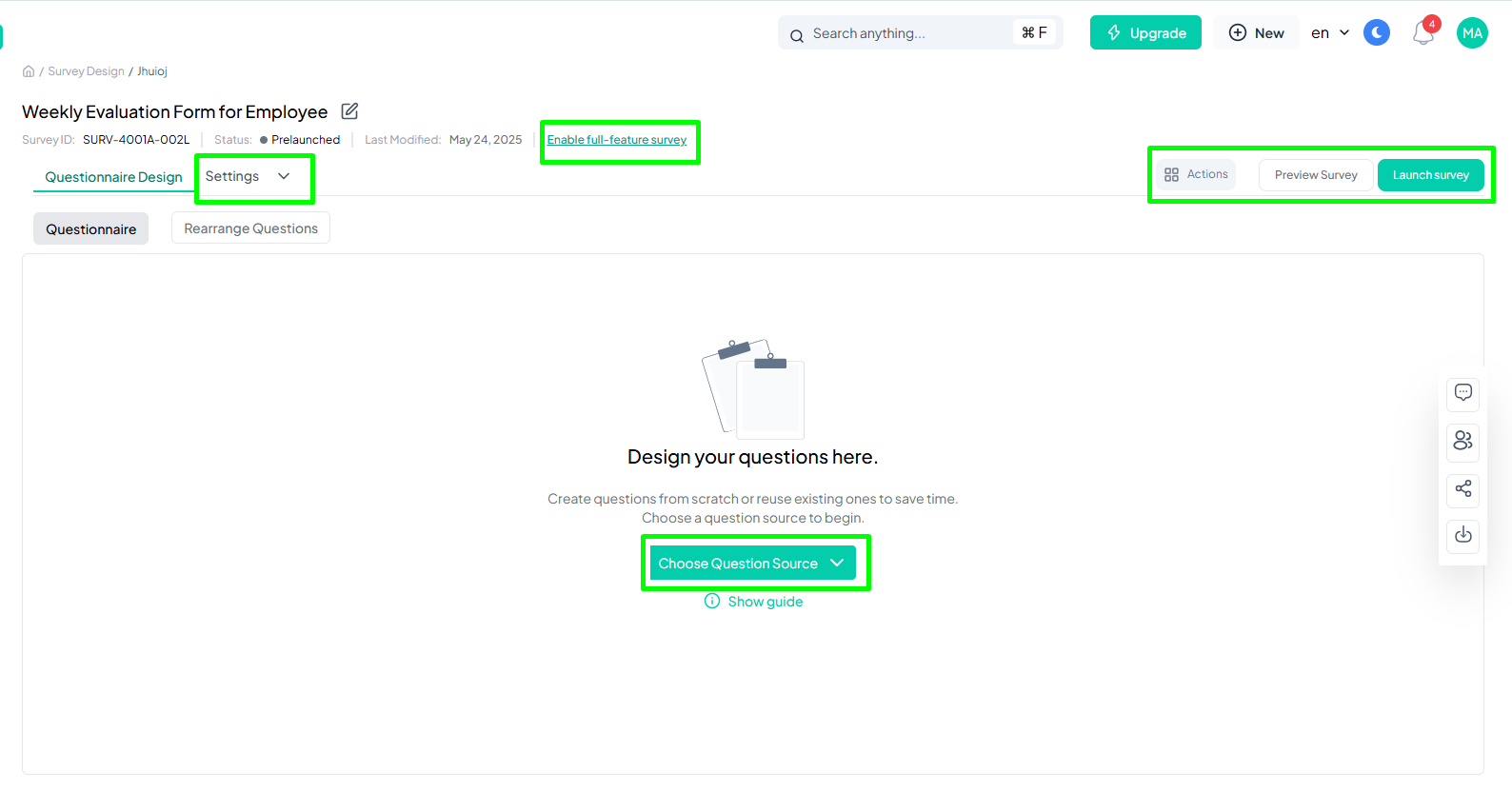 Quick Form Response Survey Created
