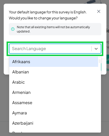 Select or Search Preferred Language