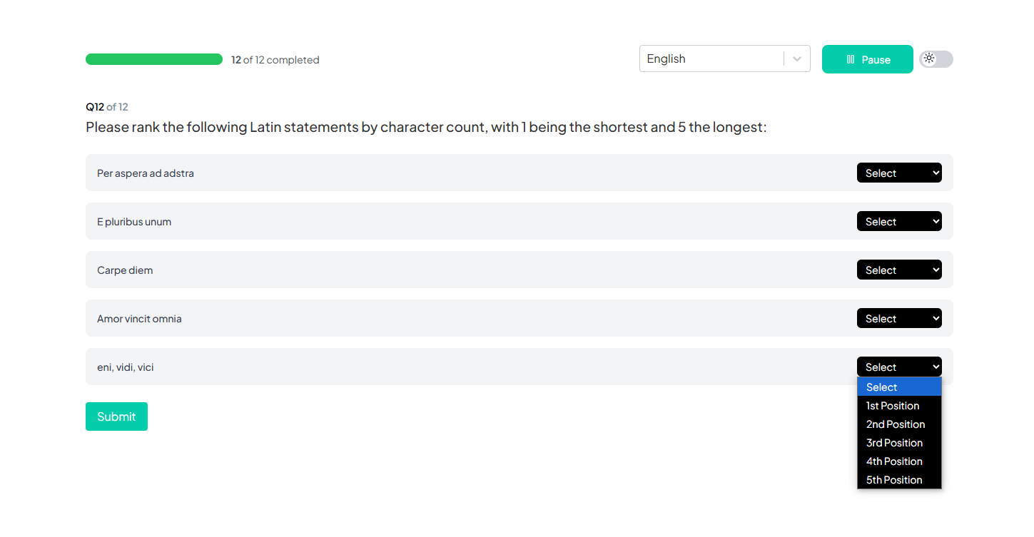 Simple Rank Ordering Example Participant Portal