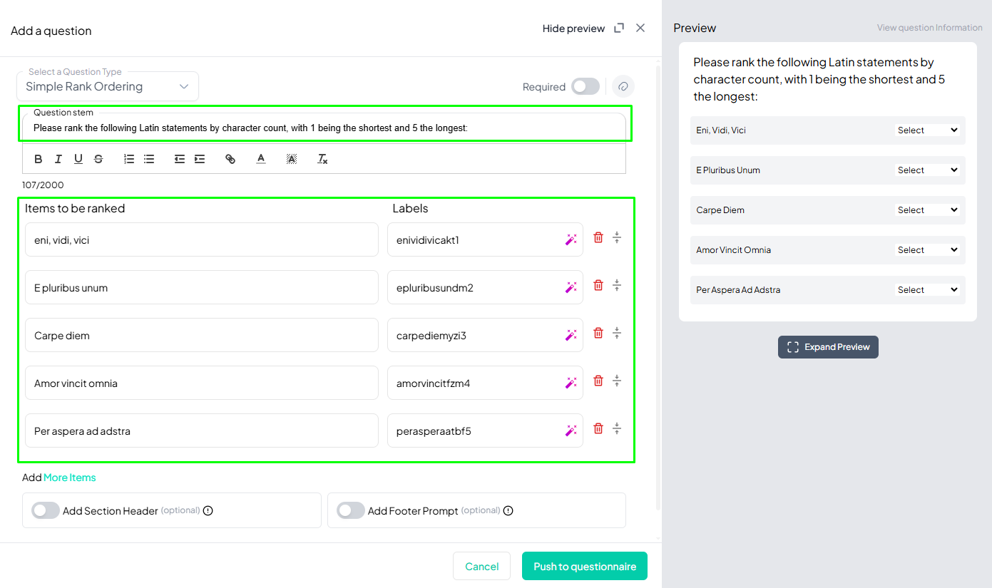 Simple Rank Ordering Example Pushed Preview