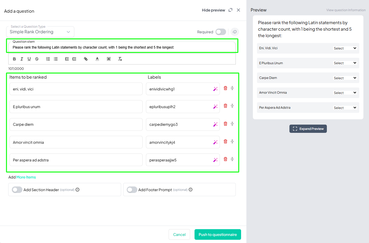 Simple Rank Ordering Example Added