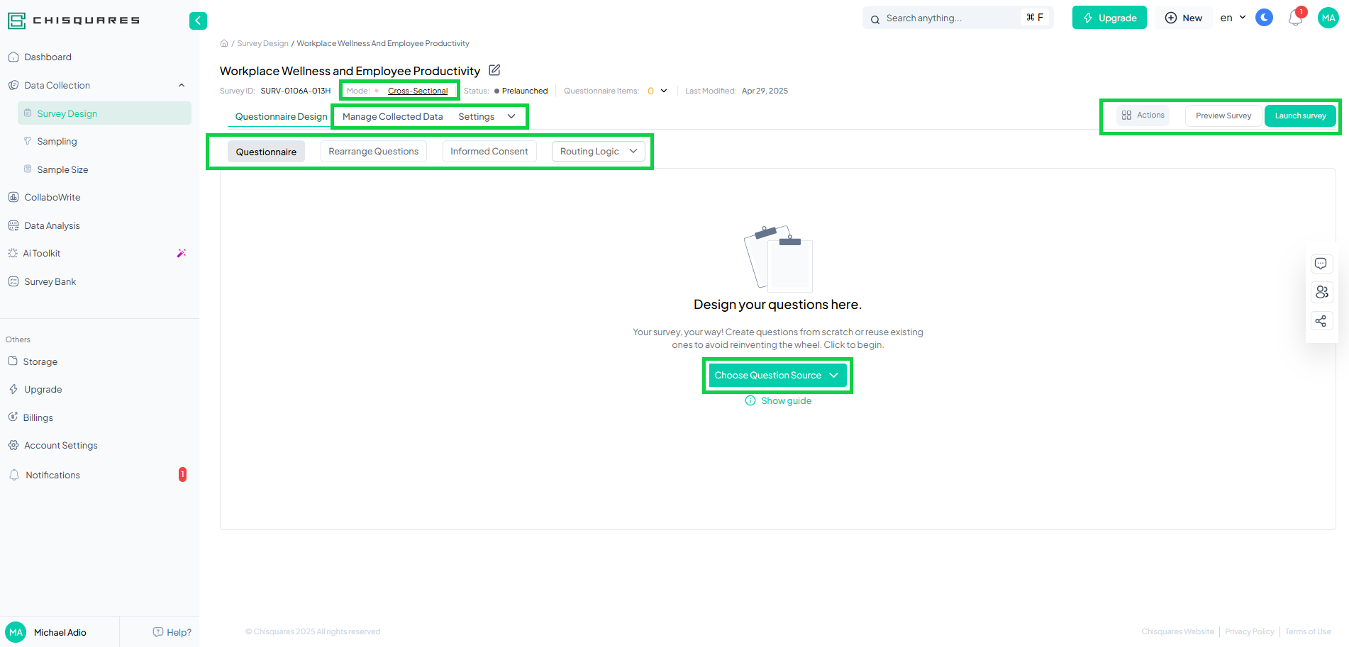 Standard survey created