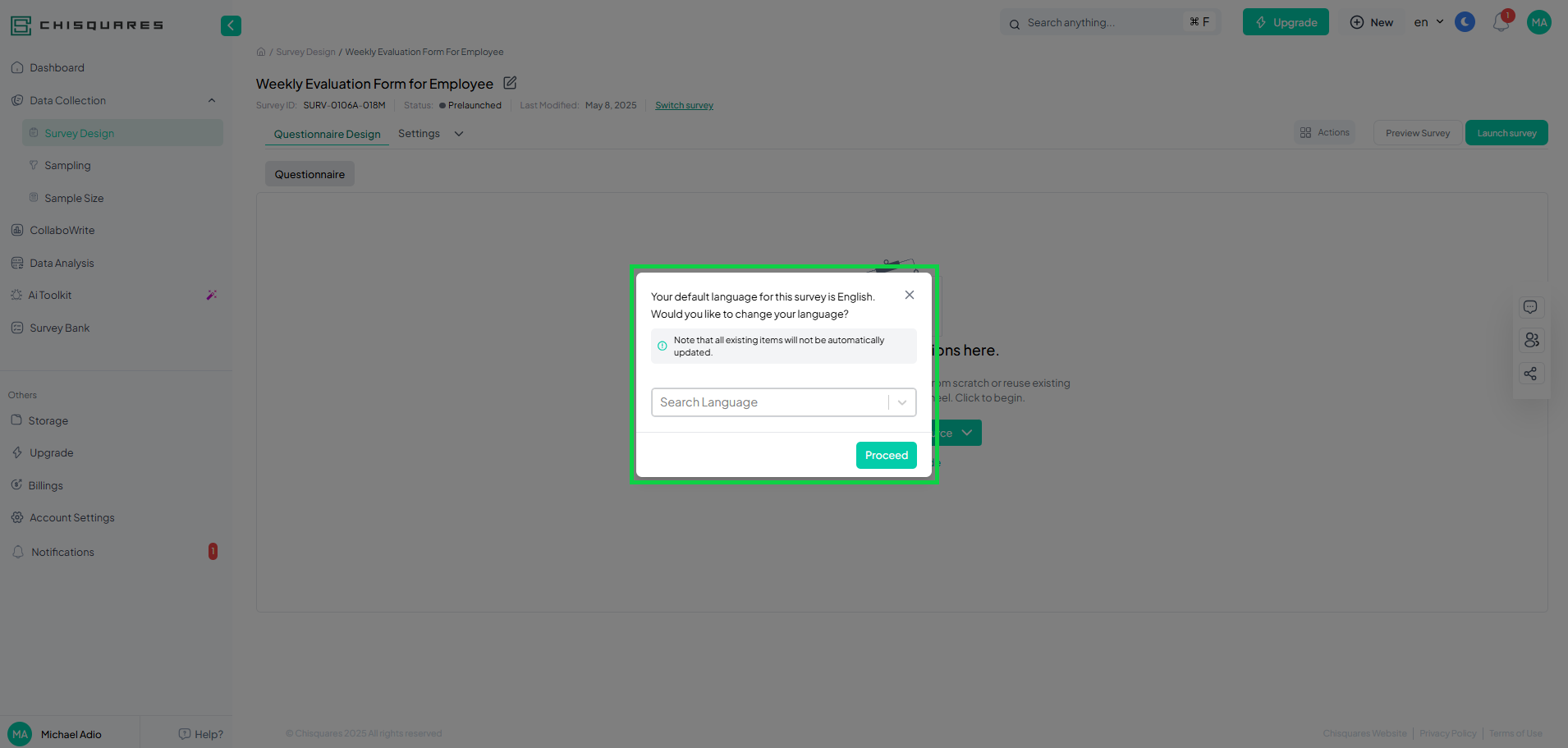 Select Default Language