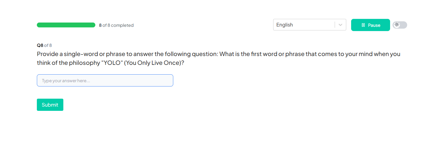 Single-Value Response Question Example Participant Portal