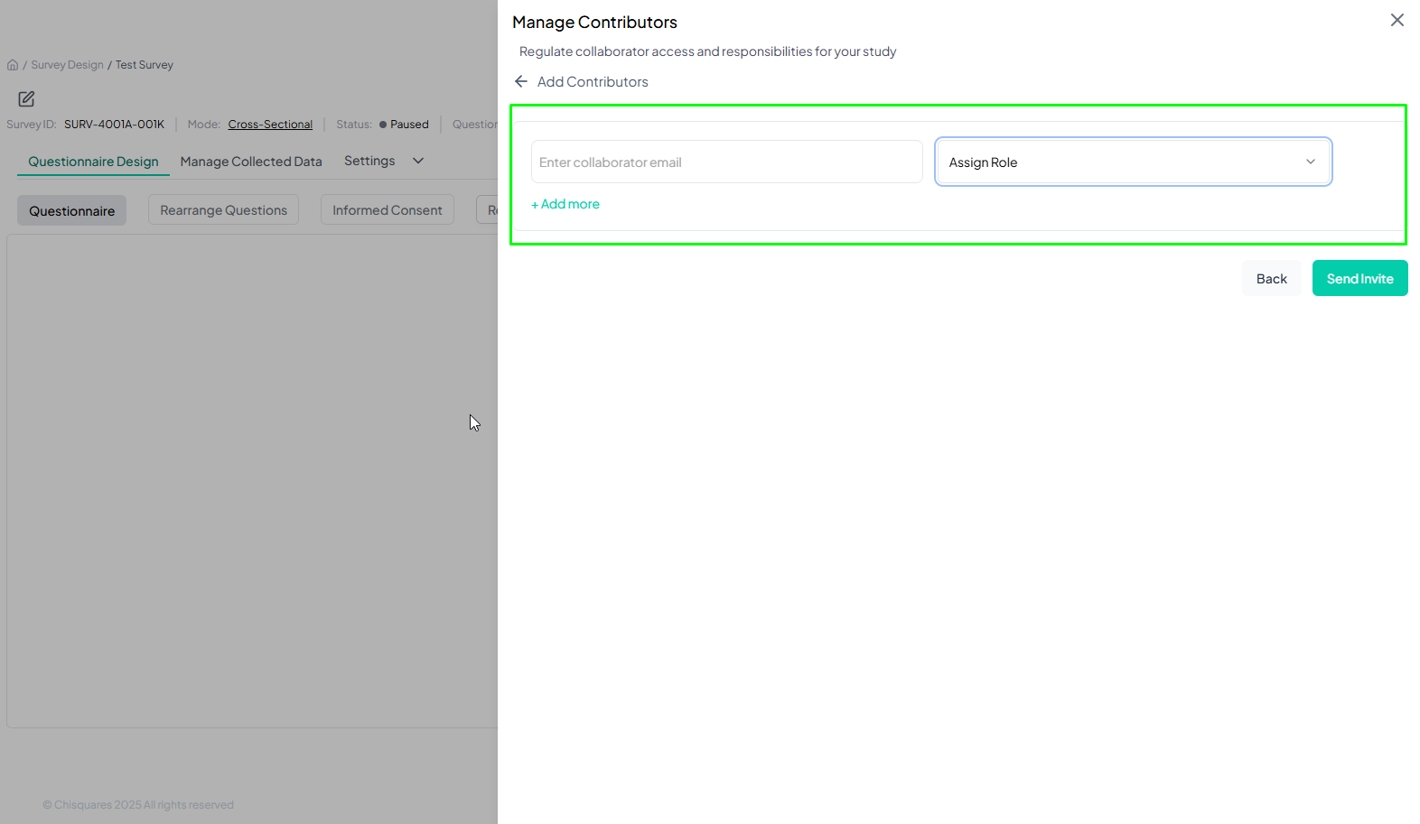 Add Collaborator panel with email and role assignment fields