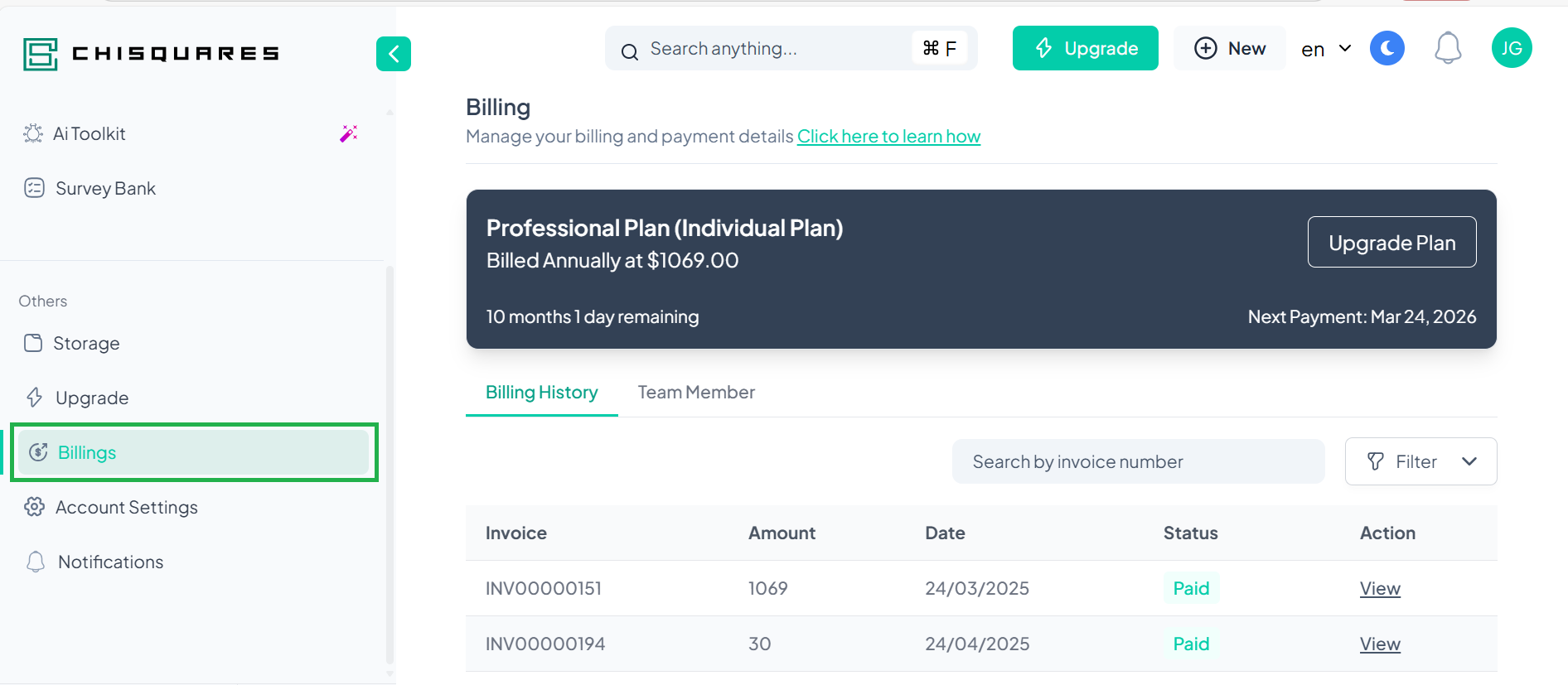billing interface