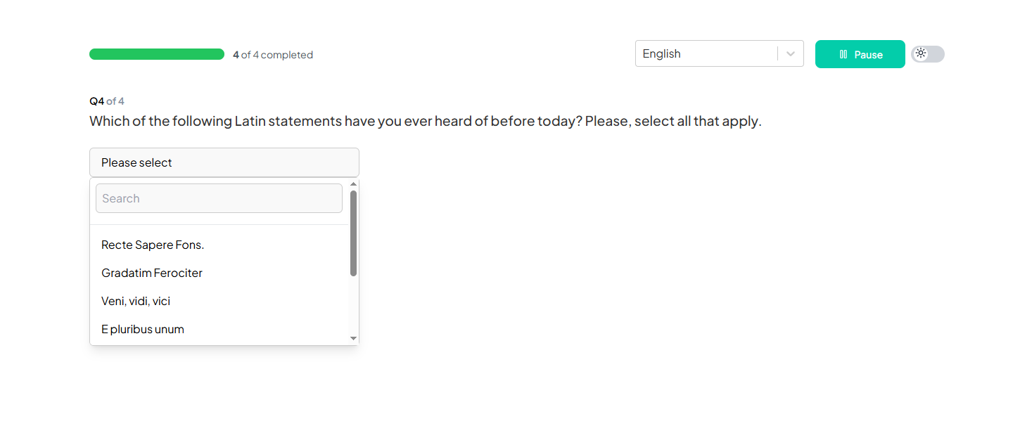 Dropdown Question Example Participant Portal
