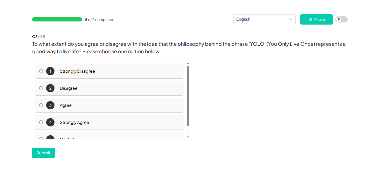 Likert Scale Question Example Participant Portal