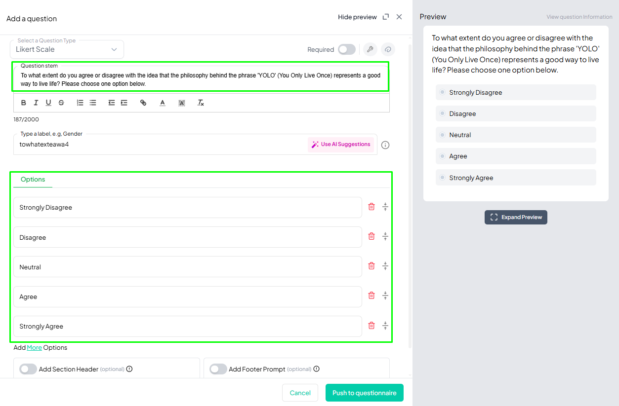 Likert Scale Question Example Added