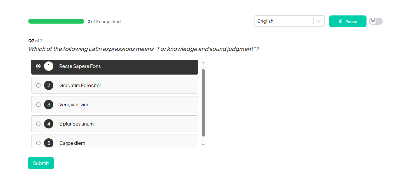 MCQ Example Participant Portal
