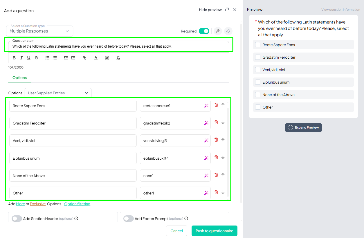 Multiple Response Questions Example Added