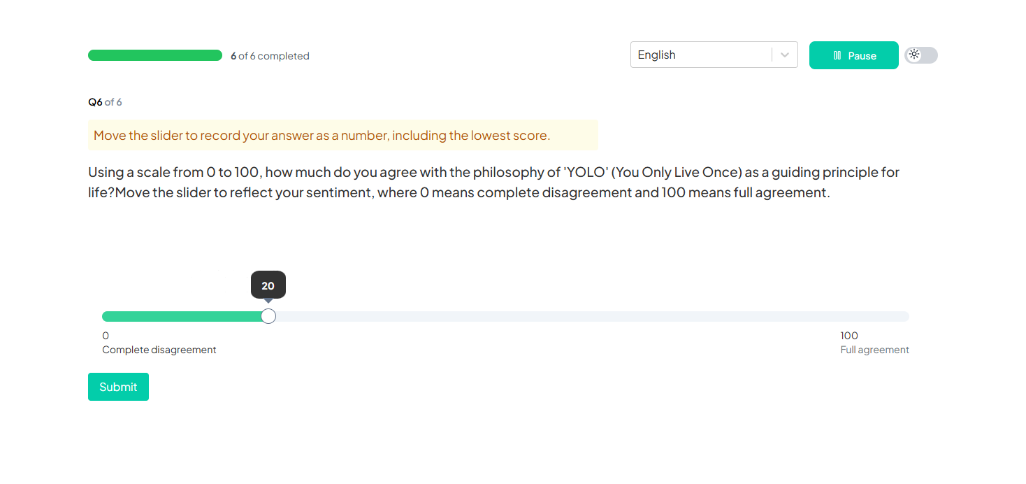 Sliding Scale Question Example Participant Portal