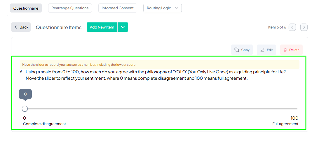 Sliding Scale Question Example Pushed Preview