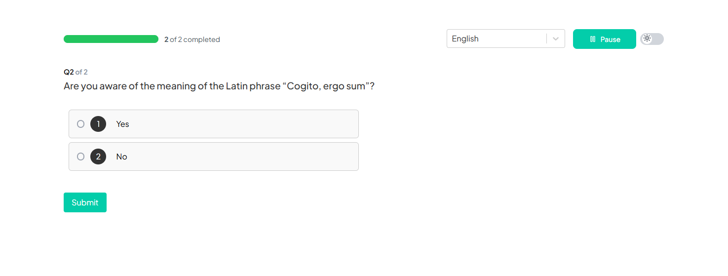 Yes or No Example Participant Portal